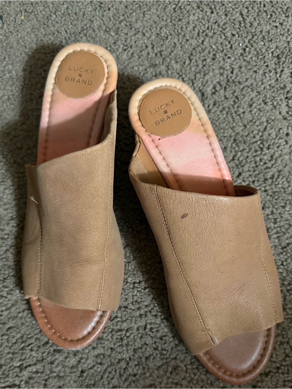 Lucky Brand Beige/Tan Open-Toe Slide Mules